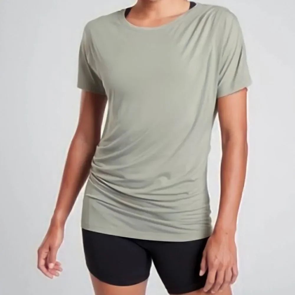 Athleta Women's Essence Pleated Sage Green Short Sleeve Roundneck Pullover Tee